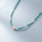 Colier festival look din argint si cristale turcoaz cu perle naturale, bijuterii de vara pentru femei, bilute argint, dama, argint 925, perla naturala,  40+3 cm, 5,10 gr