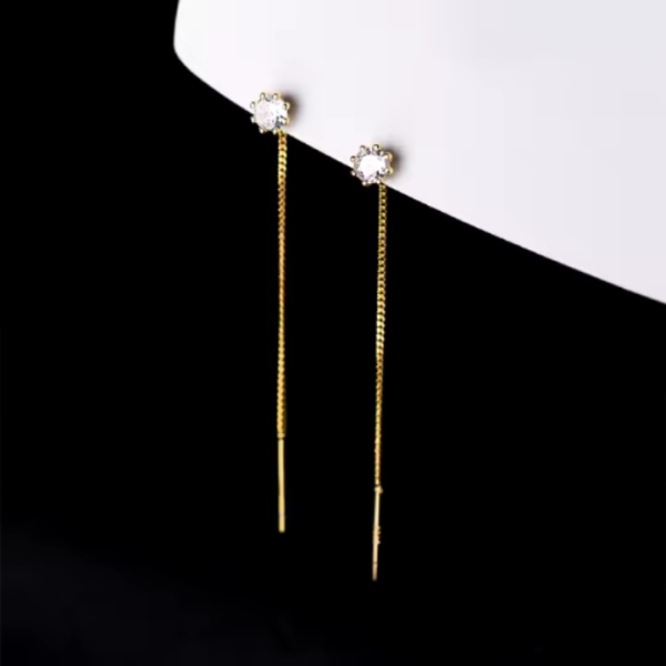 Cercei argint cu lant lung , zirconiu alb, dama, argint 925/ argint 925 placat cu aur, argintiu/auriu, 0,7 gr