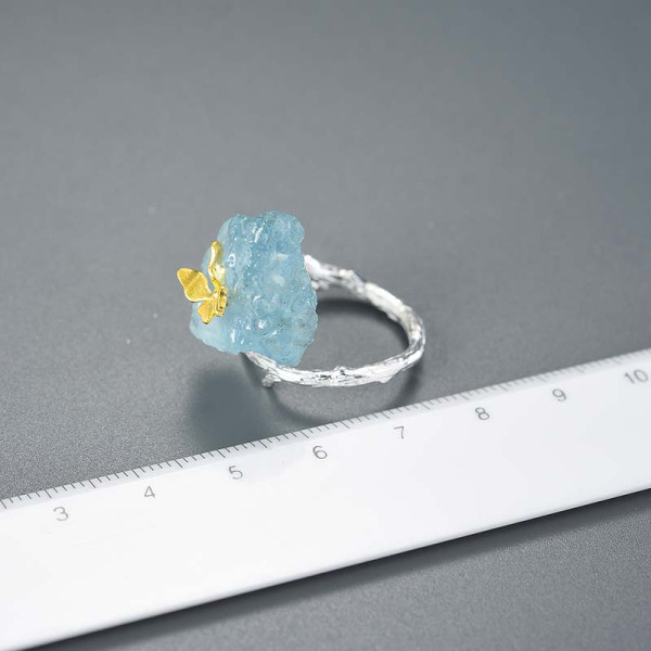 Inel argint reglabil, inele reglabile cu piatra naturala acvamarin si fluture argint sau argint placat cu aur, inele pietre semipretioase, argintiu/auriu, 6,99 gr Inel argint reglabil, inele reglabile cu piatra naturala acvamarin si fluture argint sau argint placat cu aur, inele pietre semipretioase, argintiu/auriu, 6,99 gr