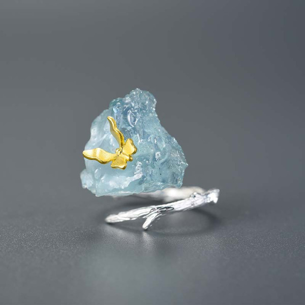 Inel argint reglabil, inele reglabile cu piatra naturala acvamarin si fluture argint sau argint placat cu aur, inele pietre semipretioase, argintiu/auriu, 6,99 gr Inel argint reglabil, inele reglabile cu piatra naturala acvamarin si fluture argint sau argint placat cu aur, inele pietre semipretioase, argintiu/auriu, 6,99 gr