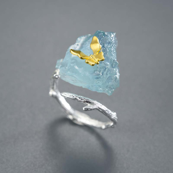 Inel argint reglabil, inele reglabile cu piatra naturala acvamarin si fluture argint sau argint placat cu aur, inele pietre semipretioase, argintiu/auriu, 6,99 gr Inel argint reglabil, inele reglabile cu piatra naturala acvamarin si fluture argint sau argint placat cu aur, inele pietre semipretioase, argintiu/auriu, 6,99 gr