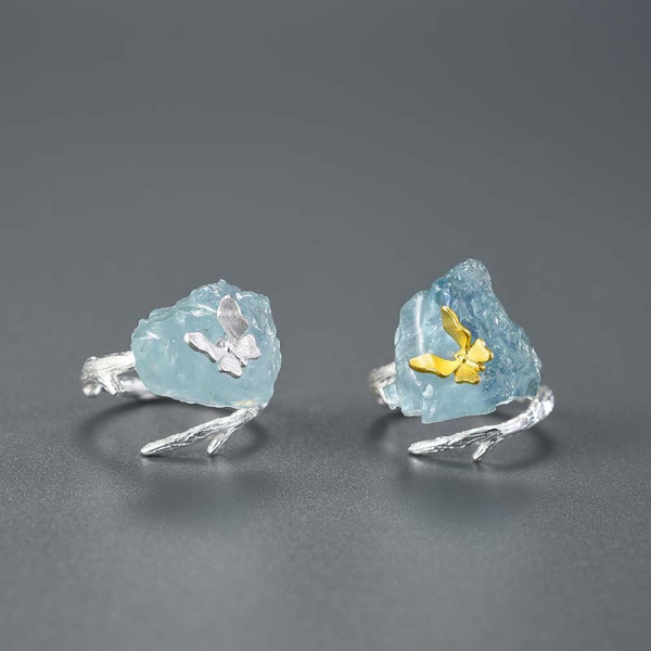 Inel argint reglabil, inele reglabile cu piatra naturala acvamarin si fluture argint sau argint placat cu aur, inele pietre semipretioase, argintiu/auriu, 6,99 gr Inel argint reglabil, inele reglabile cu piatra naturala acvamarin si fluture argint sau argint placat cu aur, inele pietre semipretioase, argintiu/auriu, 6,99 gr