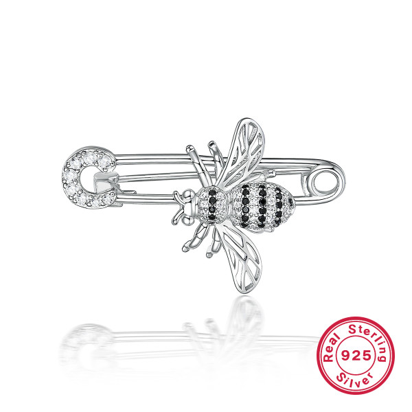 Brosa din argint tip ac de siguranta cu cristale, martisor argint, cadou martie, cadou martisor femei, dama, argint 925 rodiat, argintiu, 4,65 gr