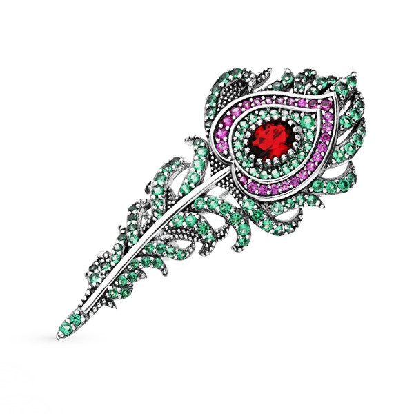 Brosa din argint cu pietre verzi, martisor argint, cadou martie, cadou martisor femei, dama, argint 925 rodiat, argintiu, 4,65 gr