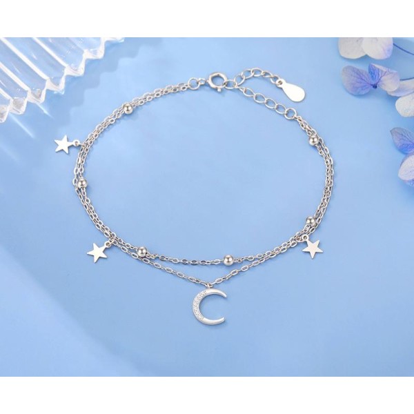 Bratara argint, dama, argint 925, luna si stele, argintiu, 1,69gr