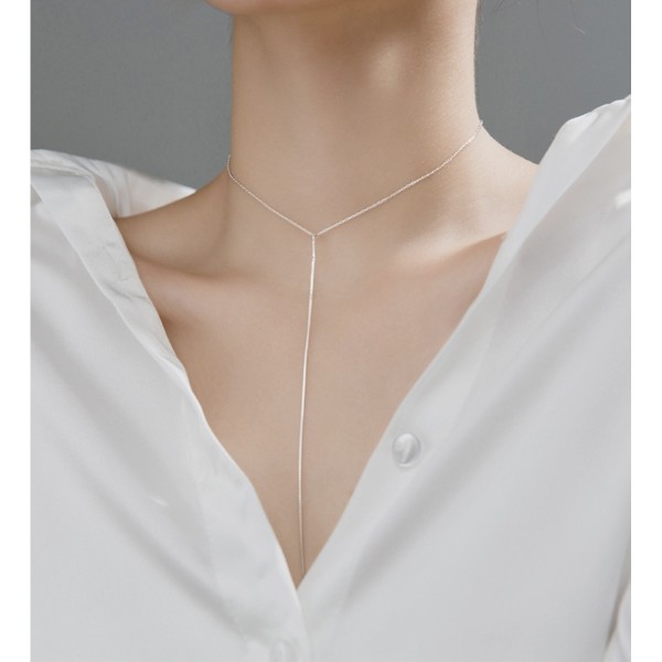 Lantisor lung argint rodiat sau argint placat cu aur, lantisor la baza gatului, lant lung, lantisoare de argint choker, 32 + 5 cm, argintiu/auriu, 1,45 gr