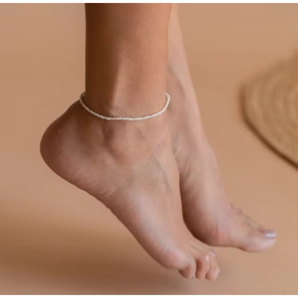 Bratara de picior perle de cultura mici si inchidere argint, bratara perle mici 2 mm, argint 925/argint 925 placat cu aur, reglabila, bratari glezna femei, 2,79 gr