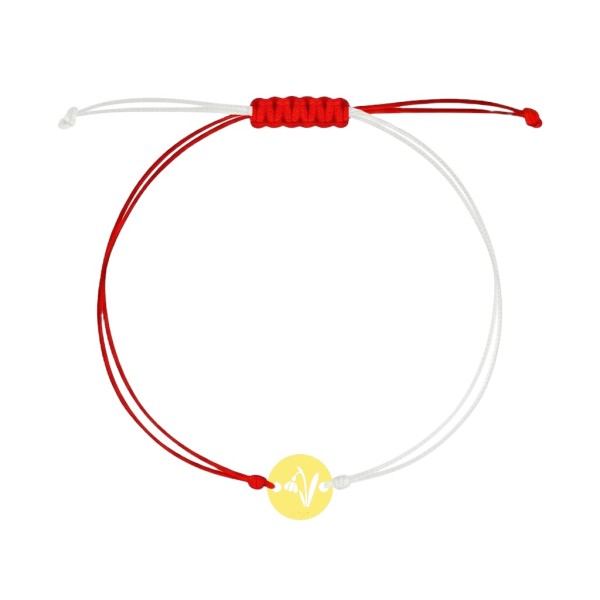 Martisor aur ghiocel tip bratara din aur 14 k cu snur reglabil, dama/copil, aur 14k, snur matase, mini figurina banut 0,6 cm cu ghiocel decupat, aur galben 