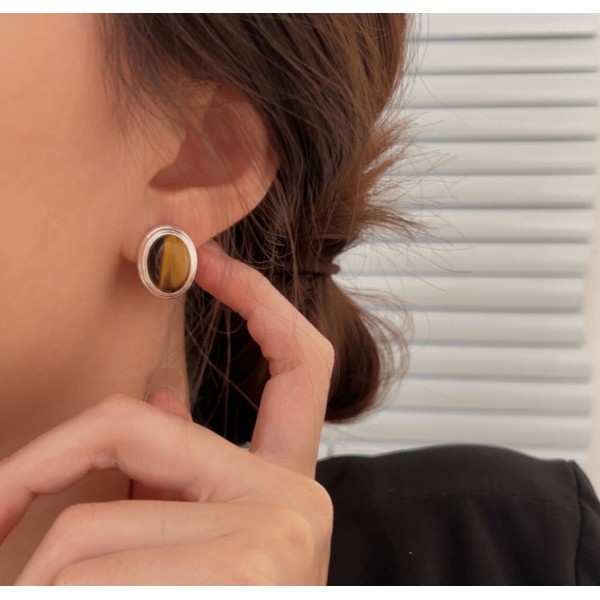 Cercei Rotunzi din Argint 925 cu Ochi de Tigru: Eleganță Retro și Energie Protectoare, cercei argint eleganti, dama, argintiu, 6,03 gr Cercei Rotunzi din Argint 925 cu Ochi de Tigru: Eleganță Retro și Energie Protectoare, cercei argint eleganti, dama, argintiu, 6,03 gr