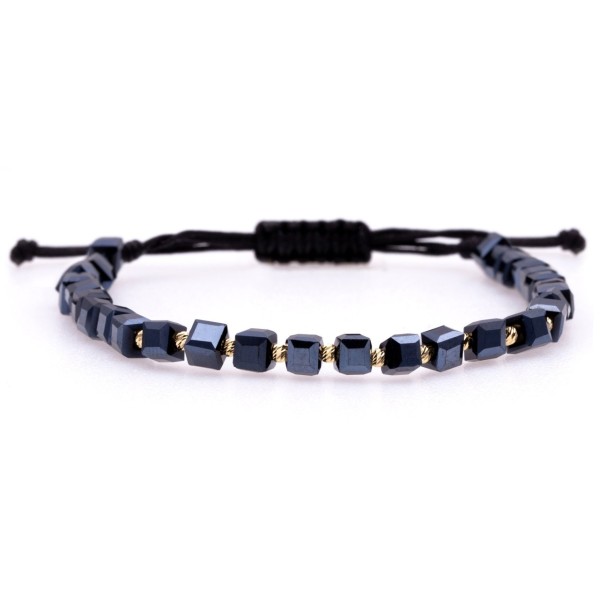 Bratara bilute aur 14k si cristale cubice fatetate, bile 2 sau 3 mm, la alegere din aur 14k striate, barbat/dama, snur gros din matase, cristale negre 4 mm