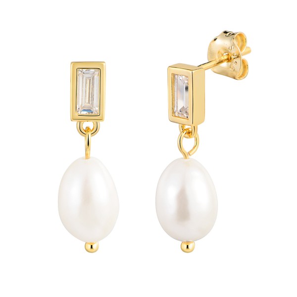 Cercei eleganti perle de cultura si argint, cercei argint cu perle, bijuterii fine din argint si perle, dama, argint rodiat/argint placat cu aur, 2,37 gr