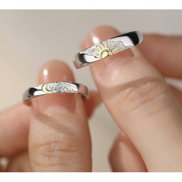 Set verighete argint, set inele argint, inele argint reglabile, inele barbati argint, inele cuplu argint nunta argint, inel soare luna, 4,73 gr