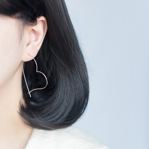 Cercei inima argint, cercei creole mari, cercei inima mare din argint, dama, argint 925, 50 mm, 1,58 gr