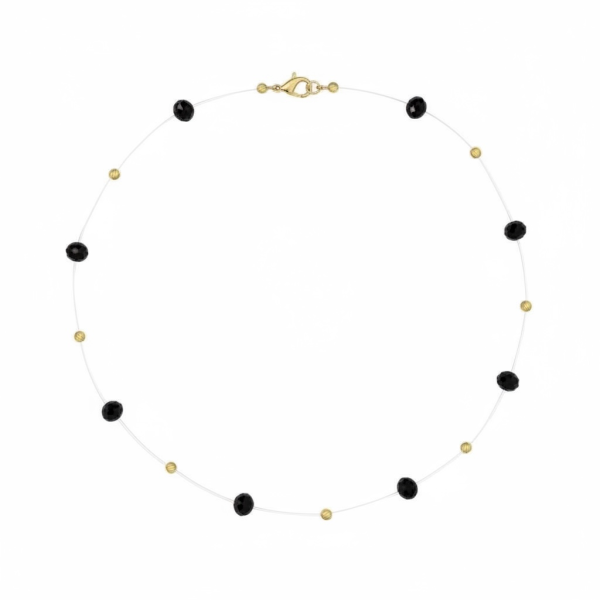 Colier floating pearls aur 14km,  colier fir transparent aur 14k, perle mici de cultura sau cristale fatetate, la alegere