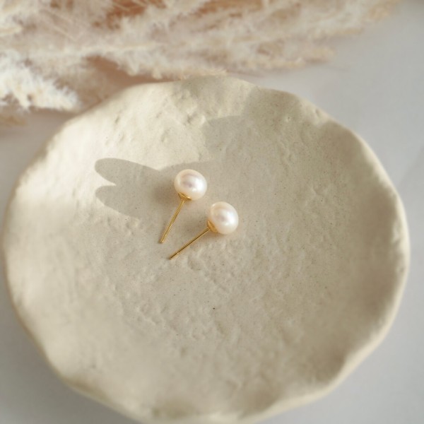 Cercei perla naturala de cultura si argint, cercei perla simpli, dama, argint 925/ argint 925 placat cu aur, perla 4-6 cm, 0,87 gr