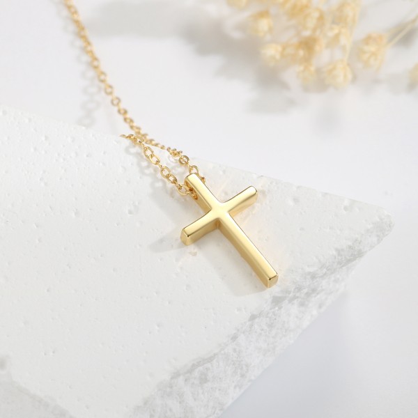 Lănțișor Cruce Argint 925 – Bijuterie Minimalistă pentru Femei și Copii, lantisor cruce baiat, lantisor cruce fetita, Argint Rodiat sau Placat cu Aur, 1,62 gr