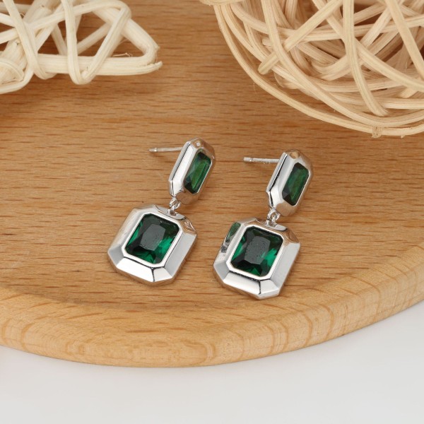 Cercei argint cu pietre verzi, cercei argint rodiat - eleganță pentru momentele care contează, argintiu, zirconiu verde,  4,21 g
