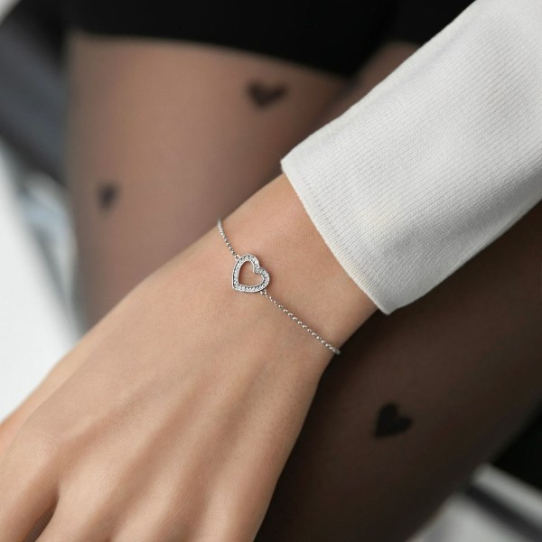 Brățară inima din argint rodiat, bratara argint pentru femei/fetite, bijuterii cadou personalizat pentru femei, declarație de dragoste, 1,64 gr