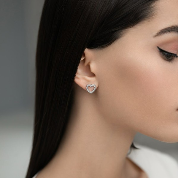 Cercei Inimă din Argint 925 Rodiat – Cercei damă și fetițe, model minimalist, strălucire delicată, 2,17 gr