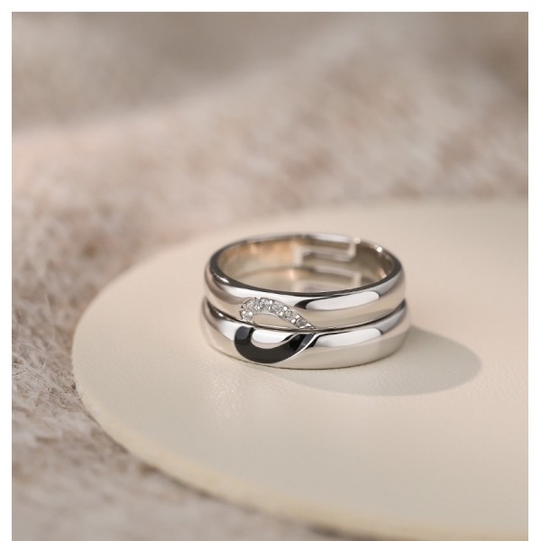 Set verighete argint, set inele argint reglabile cu inimă, verighete cuplu argint 925, bărbat & femeie, 5,10 g