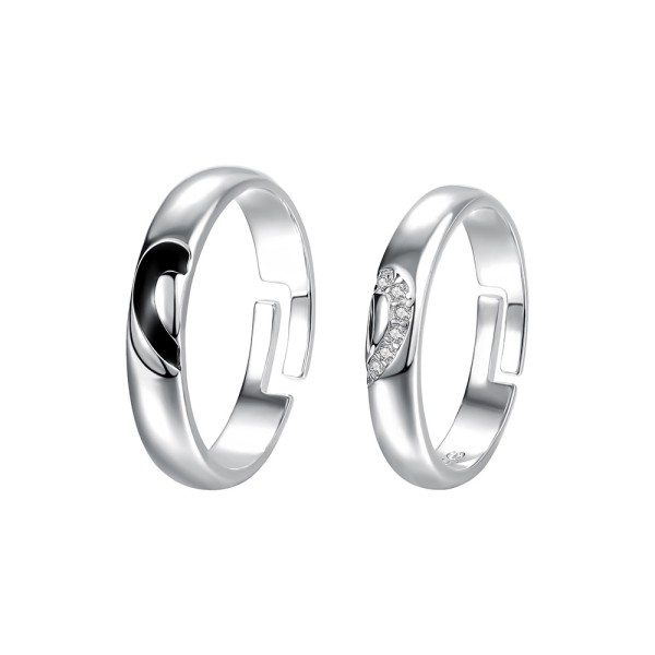 Set verighete argint, set inele argint reglabile cu inimă, verighete cuplu argint 925, bărbat & femeie, 5,10 g