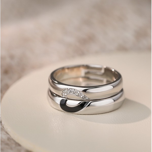 Set verighete argint, set inele argint reglabile cu inimă, verighete cuplu argint 925, bărbat & femeie, 5,10 g