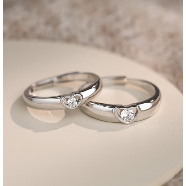 Set Verighete din Argint 925 Reglabile „Inimă Împletită” cu Zirconiu – Inele Cuplu Silver, 4,58 g