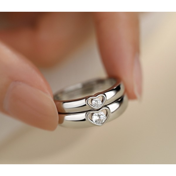 Set Verighete din Argint 925 Reglabile „Inimă Împletită” cu Zirconiu – Inele Cuplu Silver, 4,58 g