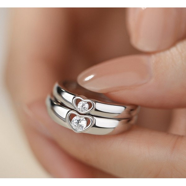 Set Verighete din Argint 925 Reglabile „Inimă Împletită” cu Zirconiu – Inele Cuplu Silver, 4,58 g