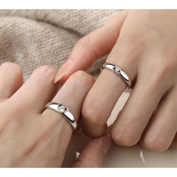 Set Verighete din Argint 925 Reglabile „Inimă Împletită” cu Zirconiu – Inele Cuplu Silver, 4,58 g