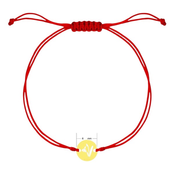 Martisor de aur tip bratara din aur 14 k cu snur reglabil, dama/copil, aur 14k, snur matase, mini figurine la alegere, trifoi noroc, inima, fluturas, 2 inimi conectate, aur galben