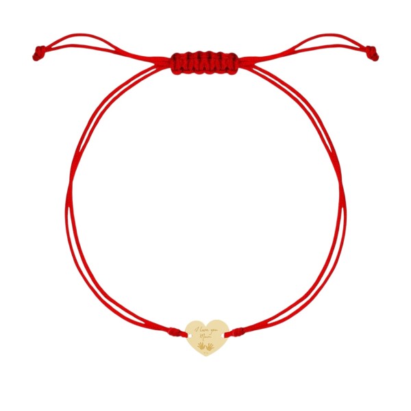 Martisor de argint pentru mama, bratara din argint cu snur reglabil, dama/copil, argint 925/ argint 925 placat cu aur, snur matase, figurina inima cu manute si gravata I love you, argintiu/auriu