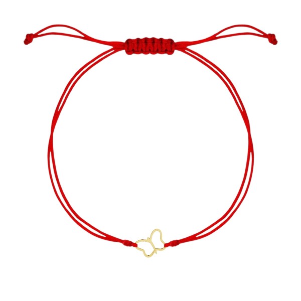 Martisor de aur tip bratara din aur 14 k cu snur reglabil, dama/copil, aur 14k, snur matase, mini figurine la alegere, trifoi noroc, inima, fluturas, 2 inimi conectate, aur galben