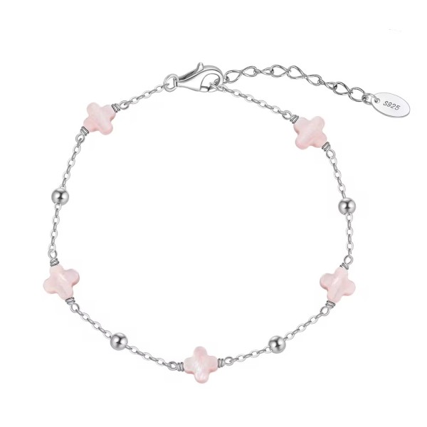 Brățară trifoi roz Van Luxy cu Trifoi din Sidef Natural Pink Shell și Biluțe din Argint – Argint Placat cu Aur sau Argint Rodiat, argintiu/auriu, 2,02 gr