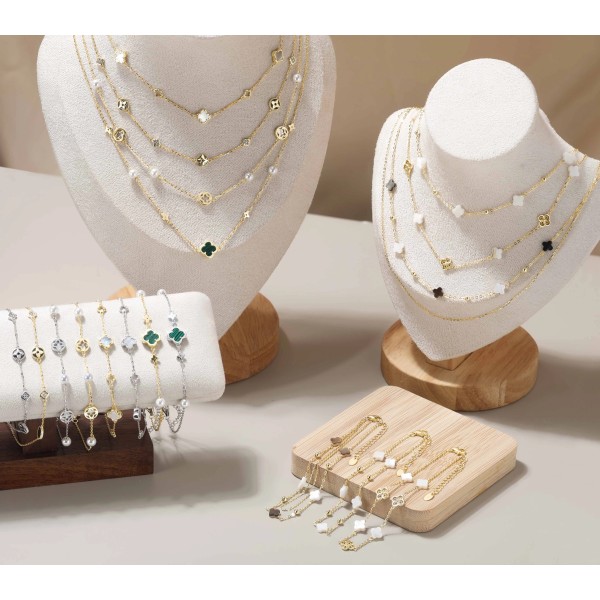 Brățară Green Clover din Argint Placat cu Aur sau Argint Rodiat cu Sidef Natural – Brățară Elegantă cu Trifoi pentru Femei, argintiu/auriu, 2,22 gr