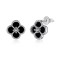 Cercei trifoi argint 925,  cercei trifoi negru, cercei Black Clover, cercei mici, cercei trifoi agata neagra, cercei cadou femei, argintiu/auriu,  1,18 gr