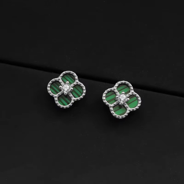 Cercei Trifoi Verde Malachit Argint 925, cercei Green Clover cu Trifoi Verde Malachit – Argint Rodiat sau Placat cu Aur, argintiu/auriu, 1,18 gr