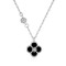 Lănțișor Argint cu Trifoi Negru și Zirconiu, lant Black Clover, 40+6 cm., rodiat sau placat cu aur galben, ideal cadou, argintiu/auriu, 1,95 gr