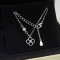 Lănțișor Argint cu Trifoi Negru și Zirconiu, lant Black Clover, 40+6 cm., rodiat sau placat cu aur galben, ideal cadou, argintiu/auriu, 1,95 gr