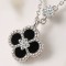 Lănțișor Argint cu Trifoi Negru și Zirconiu, lant Black Clover, 40+6 cm., rodiat sau placat cu aur galben, ideal cadou, argintiu/auriu, 1,95 gr