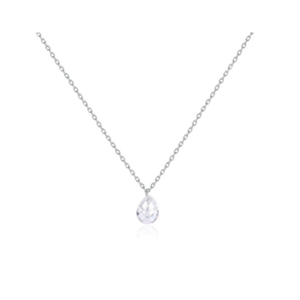 Lănțișor din argint rodiat cu cristal fațetat lacrimă, lantisor water drop, 40+5 cm – colier fin cu pandantiv picătură, argintiu, 1,88 gr