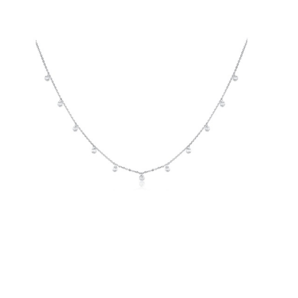 Lănțișor din argint rodiat cu cristale fațetate picătură 4 mm, colier fin stralucitor, colier argint cu cristale picatura, 40+5 cm, argintiu, 2,49 gr