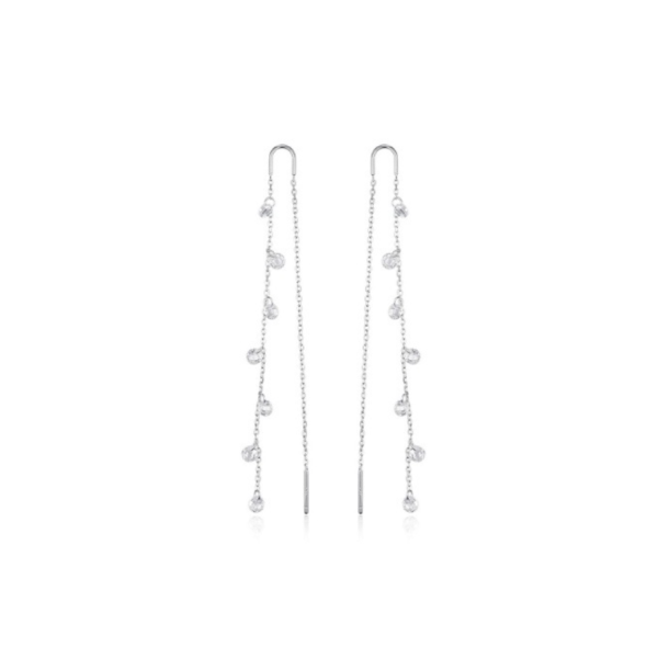 Cercei lungi din argint rodiat cu fir dublu și cristale fațetate picătură 4 mm, cercei eleganti lungi, cercei mireasa, cercei ocazie, 7 cm, 2,33 gr