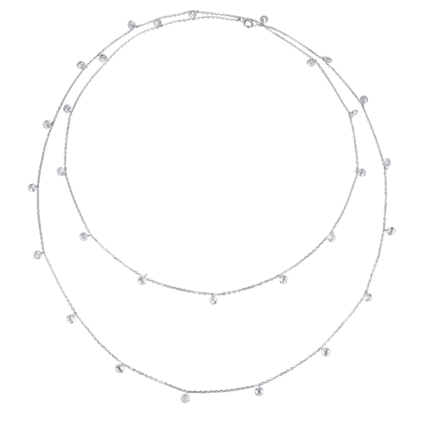 Lănțișor lung din argint rodiat cu cristale fațetate picătură, 100 cm – poate fi purtat lung sau dublu, colier lung elegant femei, colier dublu cu cristale, 6 gr