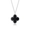 Colier din Argint cu Pandantiv Trifoi și Agată Neagră Naturală, lănțișor Trifoi Premium din Argint Rodiat, Flower Clover Black, 40+5 cm, 3, 46 gr