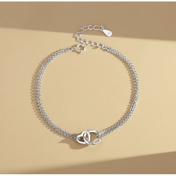 Set 2 bratari din argint personalizate pentru cupluri, set de familie dama/barbat, argint 925, cercul infinit cu mesaj, love never dies, cristale albe, lant dublu, argintiu, 5,50 gr Set 2 bratari din argint personalizate pentru cupluri, set de familie dama/barbat, argint 925, cercul infinit cu mesaj, love never dies, cristale albe, lant dublu, argintiu, 5,50 gr