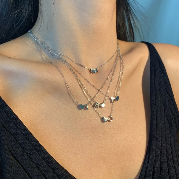 Lantisor nume argint, lantisor initiala argint, dama, personalizat cu initiala si inima, lungime reglabila, argintiu, 2,44 gr Lantisor nume argint, lantisor initiala argint, dama, personalizat cu initiala si inima, lungime reglabila, argintiu, 2,44 gr