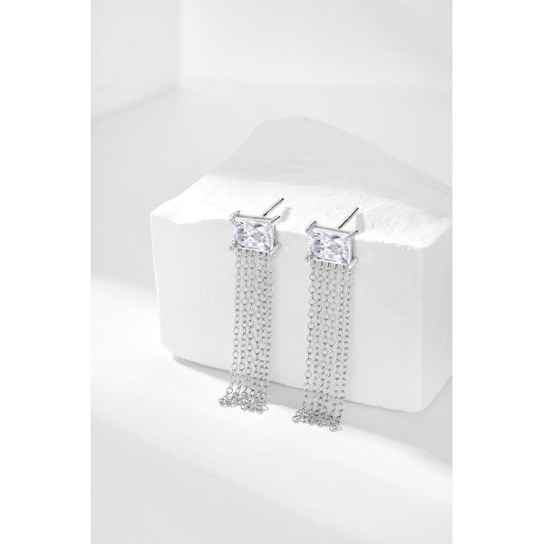 Cercei lungi din argint rodiat si cristal alb, cercei lungi din argint, bijuterii de ocazie, cercei lungi eleganti, argint 925, 8*37 mm, 2,10 gr Cercei lungi din argint rodiat si cristal alb, cercei lungi din argint, bijuterii de ocazie, cercei lungi eleganti, argint 925, 8*37 mm, 2,10 gr