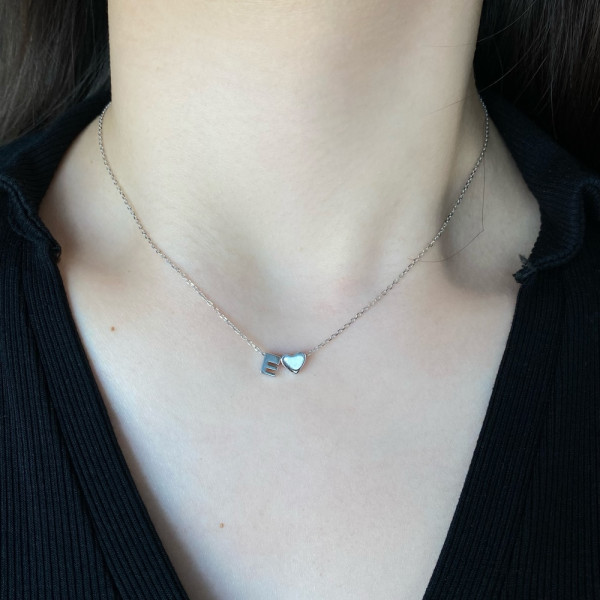 Lantisor nume argint, lantisor initiala argint, dama, personalizat cu initiala si inima, lungime reglabila, argintiu, 2,44 gr Lantisor nume argint, lantisor initiala argint, dama, personalizat cu initiala si inima, lungime reglabila, argintiu, 2,44 gr