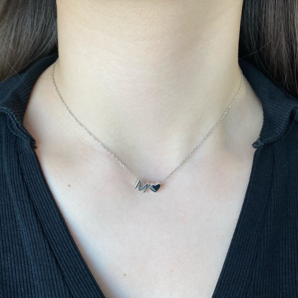 Lantisor nume argint, lantisor initiala argint, dama, personalizat cu initiala si inima, lungime reglabila, argintiu, 2,44 gr Lantisor nume argint, lantisor initiala argint, dama, personalizat cu initiala si inima, lungime reglabila, argintiu, 2,44 gr